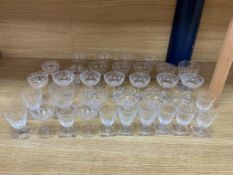 Thirty five assorted 19th century and later rummers, sherries and coupes, some with engraved bowls.