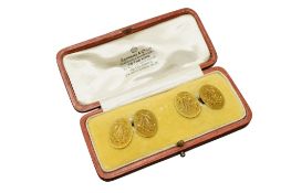 A pair of George VI 18ct gold oval cufflinks, with engraved monograms, Owen Powell, Birmingham,
