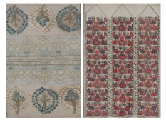 Two framed 19th century Turkish framed embroideries, one of two sets of Turkish embroidered towels