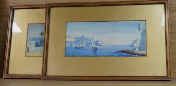 Joseph Galea (Maltese, 1904-1985), Valletta scenes, each signed, a pair of gouaches, 11 x 25cm