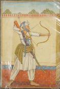 Indian Mughal style, study of an archer, gouache on card, unframed, 19 x 14 cm