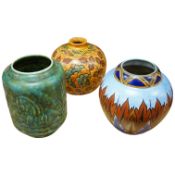 George Clews & Co Ltd: three Chameleon Ware art pottery vases, tallest 23 cm. (3)