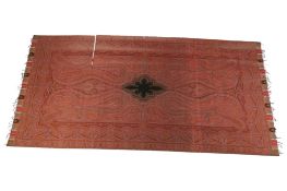 A 19th century paisley wool woven shawl, woven with large, central tear drops and a black central