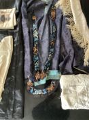 Chinese silk: including a 1930’s Shantung cream silk scarf with a hand painted motif of a pug dog’