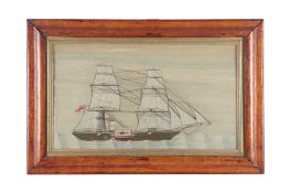 A 19th century ‘folk art’ sailors woolwork embroidery or ‘woolie’ of a fully rigged British steam