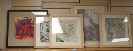 Mary Tambini (contemporary), abstract compositions, a collection of four mixed medias & collage,