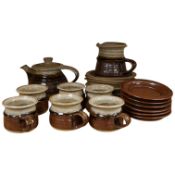 Rupert Spira (b.1960), A collection of brown and cream glazed studio pottery, inc. teapot, plates