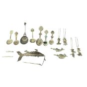 A collection of Indian and Persian white metalwares, to include an articulated fish vessel (body
