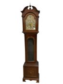 An Edwardian three train mahogany longcase clock, height 216cm