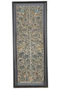 A pair of framed 19th century Chinese Peking knot embroidered sleeve bands, worked with fine silk