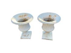 A pair of Victorian cast iron campana garden urns, diameter 40cm, height 50cm