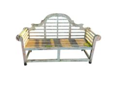 A Lutyens style weathered teak garden bench, width 170cm, depth 51cm, height 103cm