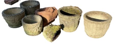 Seven assorted reconstituted stone garden planters, largest height 30cm