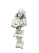 An Art Nouveau style reconstituted stone garden bust on spiral moulded plinth, height 96cm