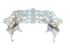 A Victorian Coalbrookdale style cast iron fern pattern garden bench, lacking seat, width 150cm,