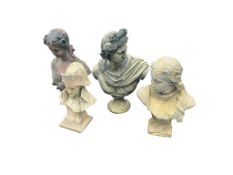 Four stone garden busts, largest height 52cm