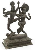 A large South Indian bronze group of Shiva and Parvati dancing together, Chola-style, 19th
