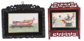 Chinese School (Guangzhou (Canton), 19th century)Junk; Birds of Paradisetwo watercolours on pith