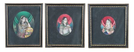 Indian Company School (Dehli, c.1860-70)Three portrait miniatures of Mughal Princesseswatercolour on