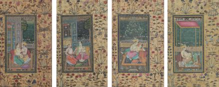 Indian School (Mughal style)Couples in interiorsfour miniature paintings on paper, image 21.5cm x