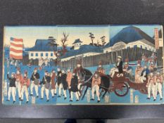 Yokohama-e,Utagawa Yoshikazu,Procession of Foreigners at Yokohama (Yokohama Gankiro gaikokujin
