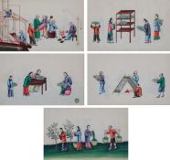 Chinese School (Guangzhou (Canton), mid 19th century)Scenes of silk productionan album of twelve
