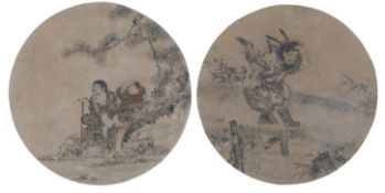 Japanese School (18th/19th century)Sage and attendant; Shokitwo ink and colour paintings on paper,