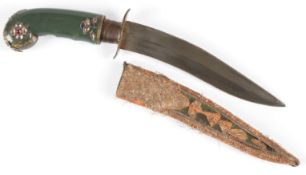 An Indian Mughal style jade hilted dagger, late 19th / early 20th century, the spinach green jade