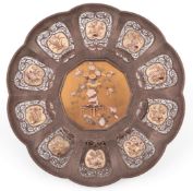 A Japanese silver, ivory and shibayama dish, Meiji period, finely decorated in mother of pearl,