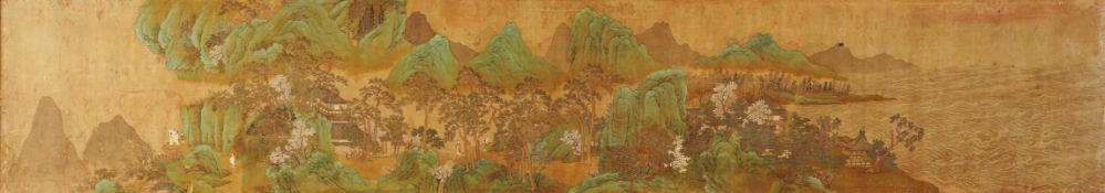 Chinese School (17th century or earlier)Scholars in a mountainous river landscape scene with