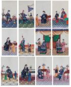Chinese School (Guangzhou (Canton), 19th century)Court figure scenesa complete set of twelve