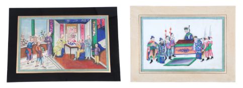 Chinese School (Guangzhou (Canton), Mid 19th century)Court scenestwo watercolours on pith paper, the