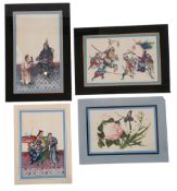 Chinese School (Guangzhou (Canton), 19th century)Two Court figure scenes; battle scene, flower