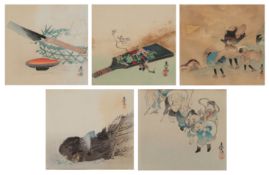 Shibata Zeshin (1807-1891)Knife and bowl; plum and racket; cloak and hat; rain; seven lucky godsfive