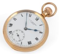 A George VI 9ct gold open faced keyless pocket watch, by J.W. Benson, London, with Roman dial and