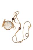 A mid 19th century Swiss 18k gold, guilloche enamel, split pearl and turquoise set hunter fob