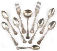 A set of six Victorian silver Queens pattern dessert spoons by Samuel Hayne & Dudley Cater,