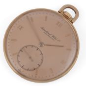 An 18k gold International Watch Company open faced keyless dress pocket watch, the salmon pink