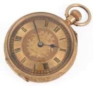 A lady's early 20th century Swiss 18k open faced keyless fob watch, with Roman dial and case