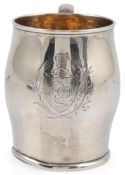 A George III small silver baluster mug, by William Cattell, with engraved crest, London, 1776, 73mm,