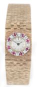 A lady's late 20th century textured 9ct gold Bueche Girod manual wind bracelet wrist watch, the