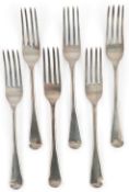 A set of six George III silver Hanoverian pattern table forks, by Richard Turner, London, 1810, 19.