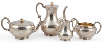 A matched Victorian silver four piece tea and coffee service, by John Samuel Hunt (Hunt & Roskell