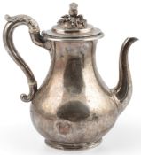 PAUL STORR: A William IV silver coffee pot, of baluster form, with engraved crest, acanthus leaf