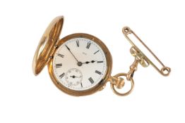 A late Victorian 18ct gold half hunter keyless fob watch by the Army & Navy Co-operative Society,