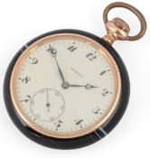 An early 20th century Zenith yellow metal mounted agate open faced keyless dress pocket watch,