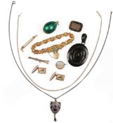 A collection of jewels including a jet pendant, 19th and 20th century, comprising: an Arts &