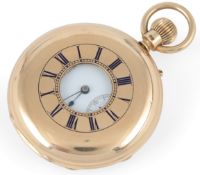 A late Victorian 18ct gold half hunter keyless lever pocket watch by Edward Funnell, Brighton,
