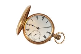 A late 19th century Swiss 18k yellow metal hunter keyless pocket watch, with Roman dial and