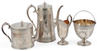 A Victorian silver four piece tea and coffee service by Barnard & Sons Ltd, comprising a coffee pot,
